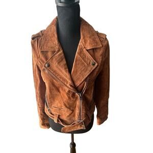 BLANKNYC Suede Moto Jacket Coffee Bean Brown Leather Size S